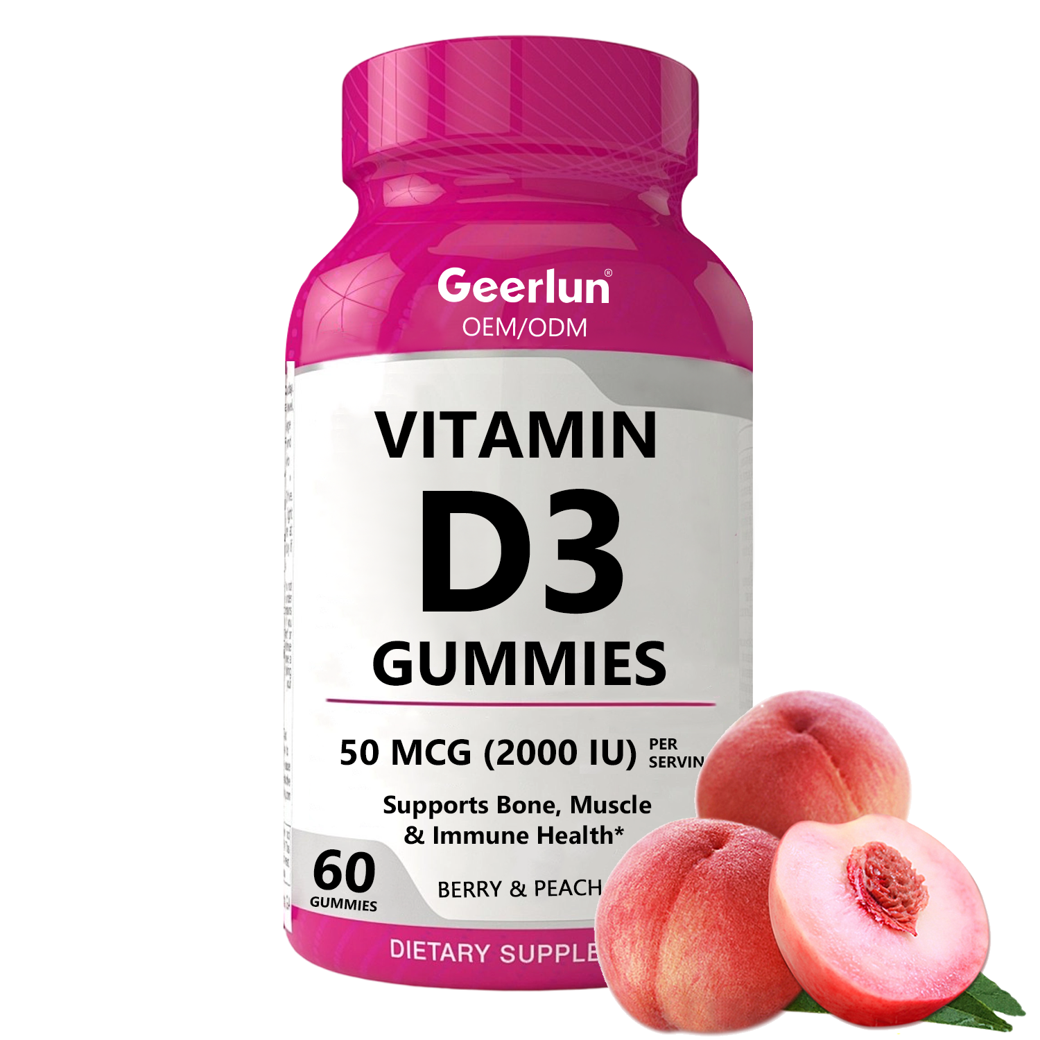OEM vitamin D3 gummy bear supplement suggested use two daily with meal.png