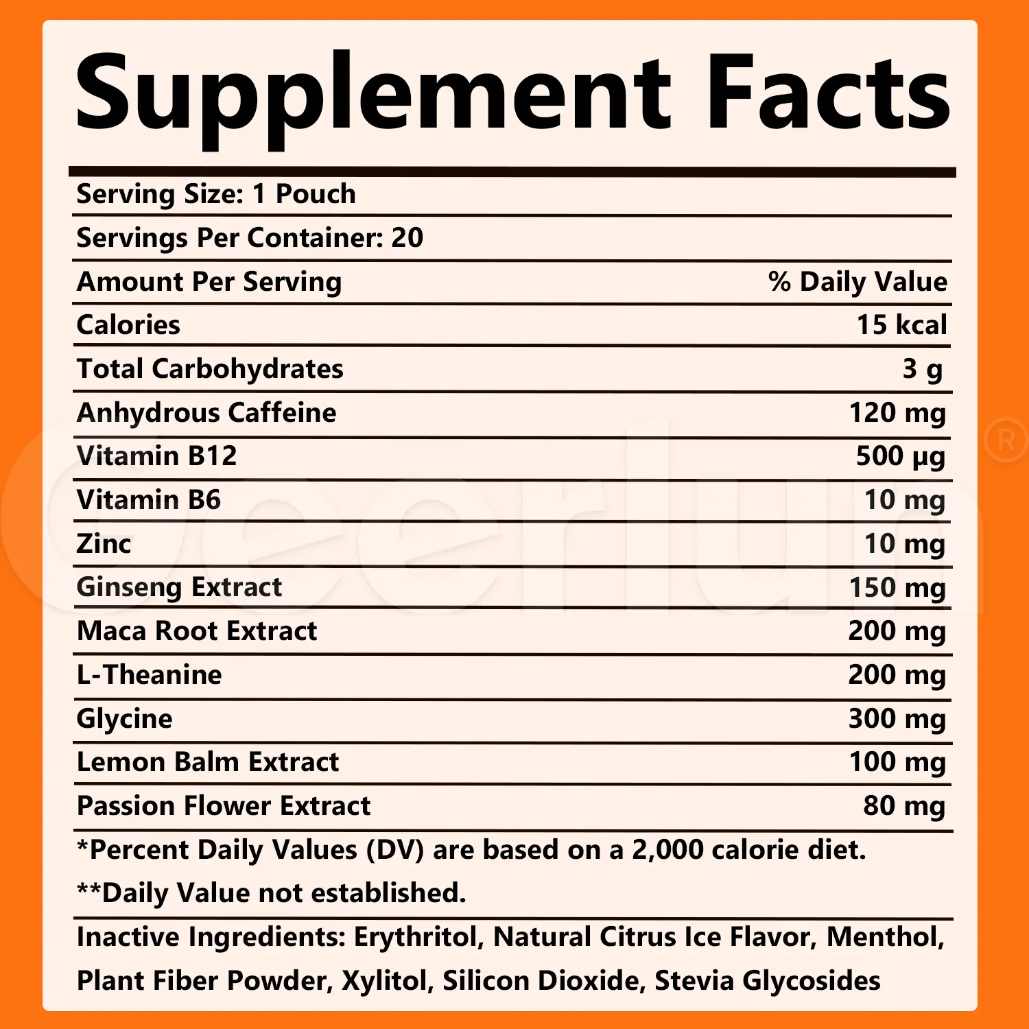 Private label energy focus pouches
