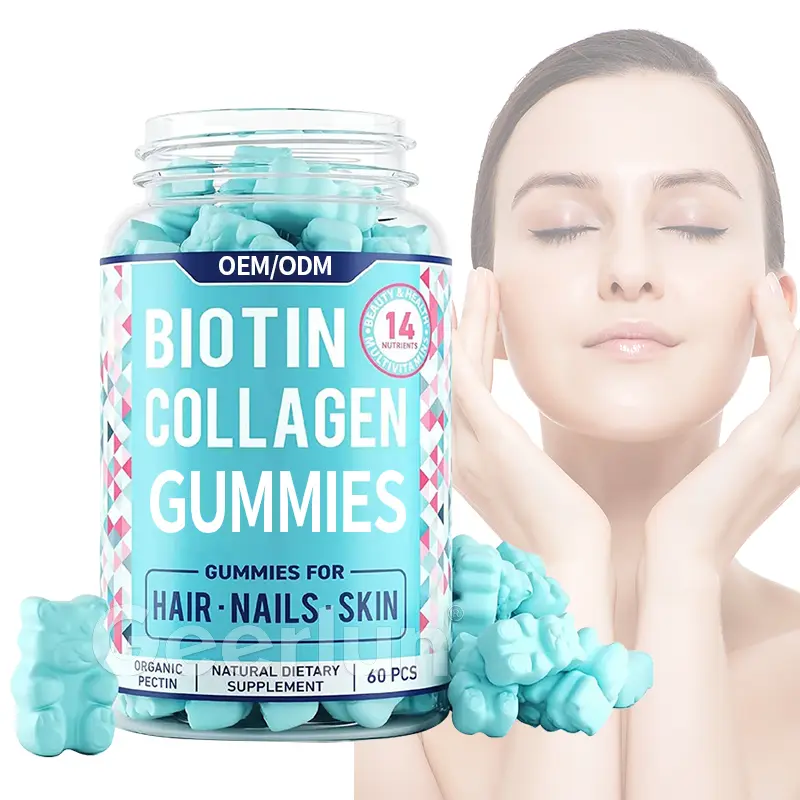 Sugar free hair skin nail vitamin gummy with collagen biotin gummies