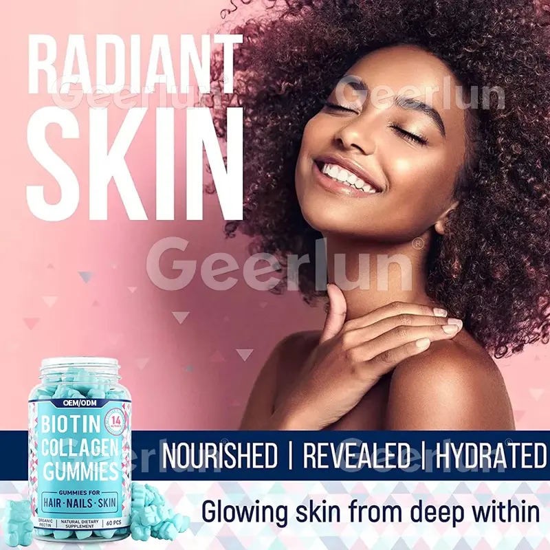 Sugar free hair skin nail vitamin gummy with collagen biotin gummies (4)