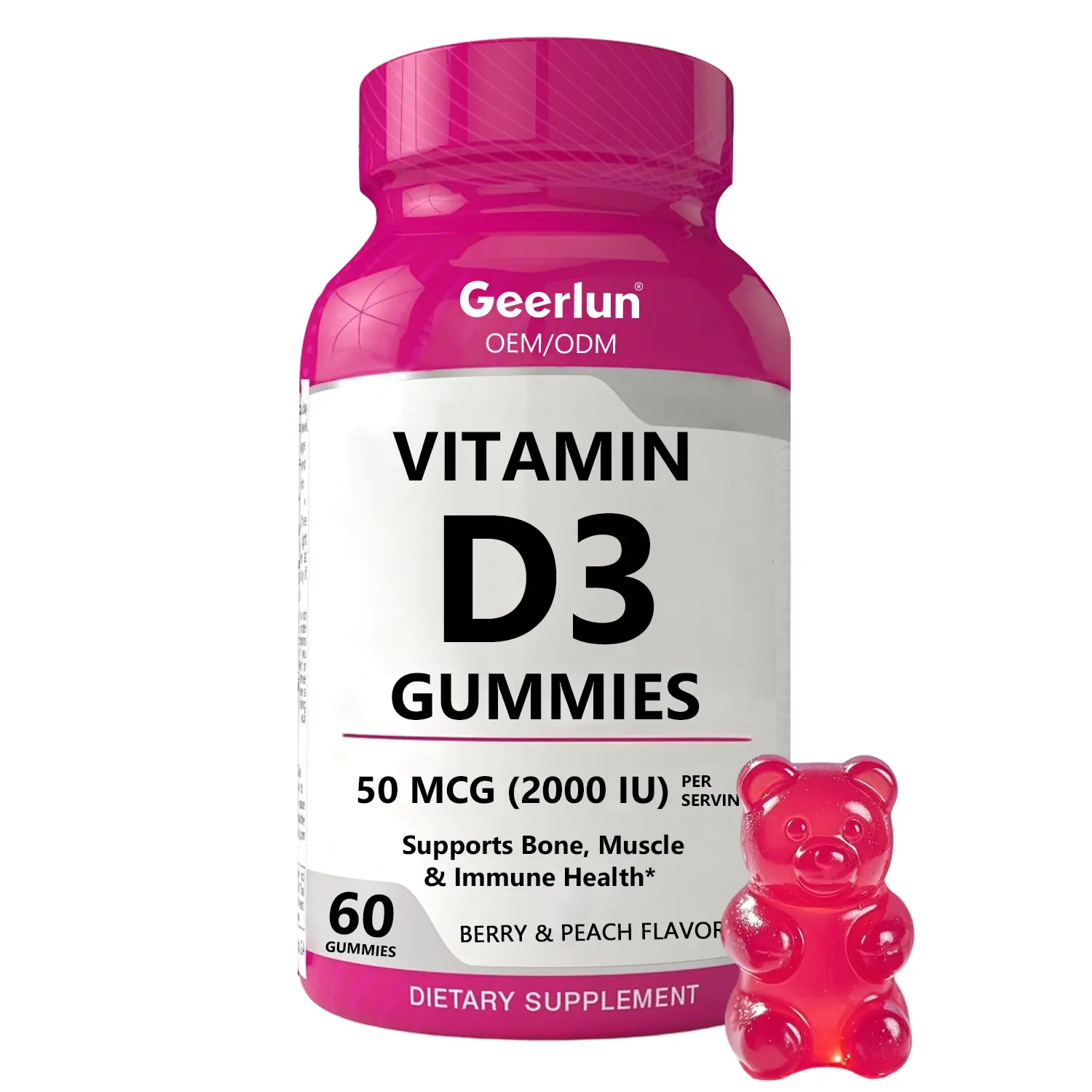Private label vitamin D3 gummies bottle with yoga model supporting bone muscle immunity.png